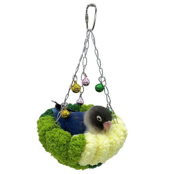 Bird Nest with Bell for Cage,Plush Hanging Bird Bed for Parakeet Indoor & Outdoor,Breeding Bird House for Small Pets,Warm Nest,Small size green