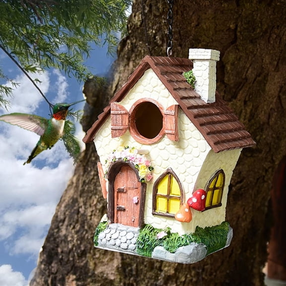 Bird Nesting Box Outdoor Garden Decor Hanging Garden Decor Fairy Garden Decor Outdoor Hanging Decor Decorative Stone Finish Yard Accent