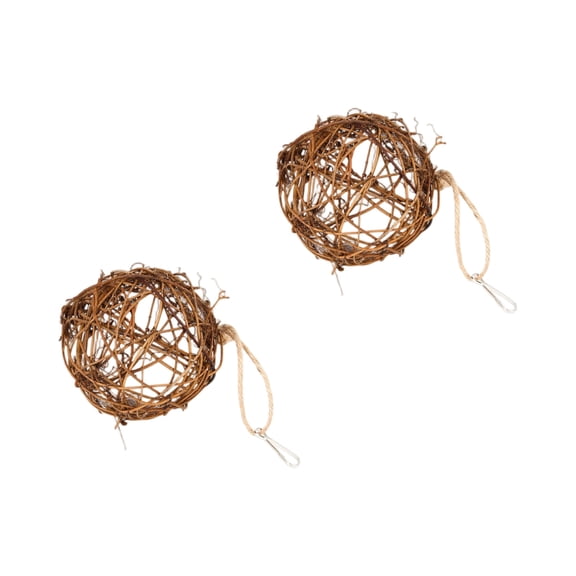 Bird Nesting Material, 2-Pack Natural Vine Woven Hanging Nesting Balls, Brown Outdoor Garden Backyard Wild Bird Nest Supplies