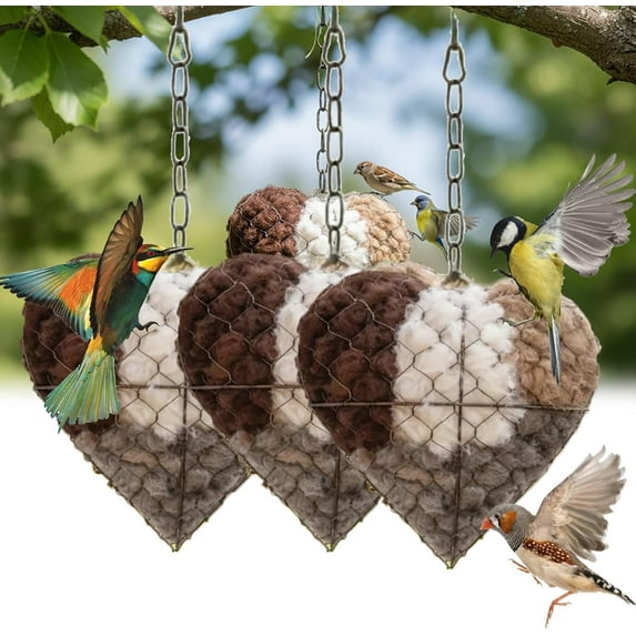 Bird Nesting Material - Handmade Fiber Bird Nesting Heart - Handmade Alpaca Fiber Bird Nesting Heart (3PCS)