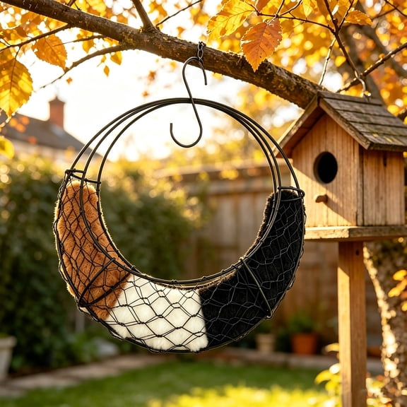 Bird Nesting Station Metal Wire Wild Bird Nest Holder with Hook Refillable Nesting Material Dispenser for Outdoor Garden Yard and Backyard Bird Watching