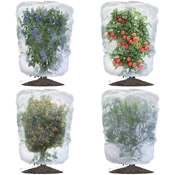 Bird Netting for Garden Blueberry Bushes Fruit Tree Cover Plant Protection Mesh Bags with Drawstring, 4 Pack 2.3 x 3.5 ft Shrubs Bush Tomato Strawberry Berry Barrier Protectors Net
