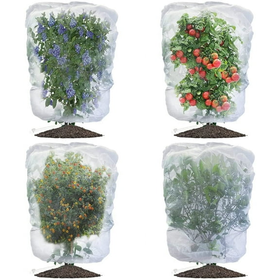 Bird Netting for Garden Blueberry Bushes Fruit Tree Netting Cover Plant Protection Mesh Bags with Drawstring, 4 Pack 2.3 x 3.5 ft Shrubs Bush Tomato Strawberry Berry Barrier Protectors Net
