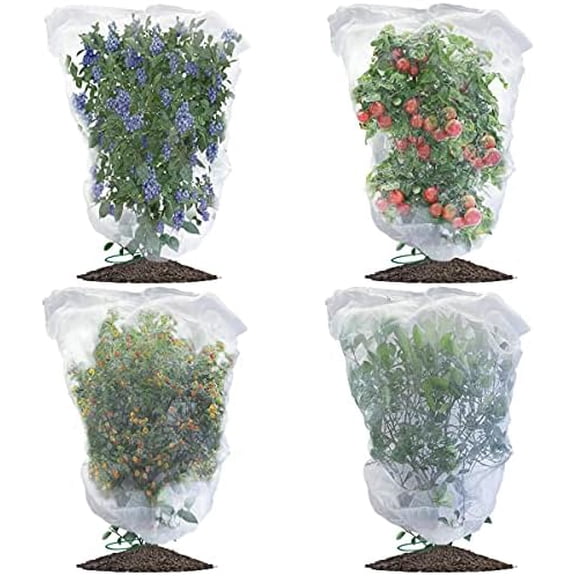 Bird Netting for Garden Blueberry Bushes Fruit Tree Netting Cover Plant Protection Mesh Bags with Drawstring, 4 Pack 4.6 x 5.9 ft Shrubs Bush Tomato Strawberry Berry Barrier Protectors Net