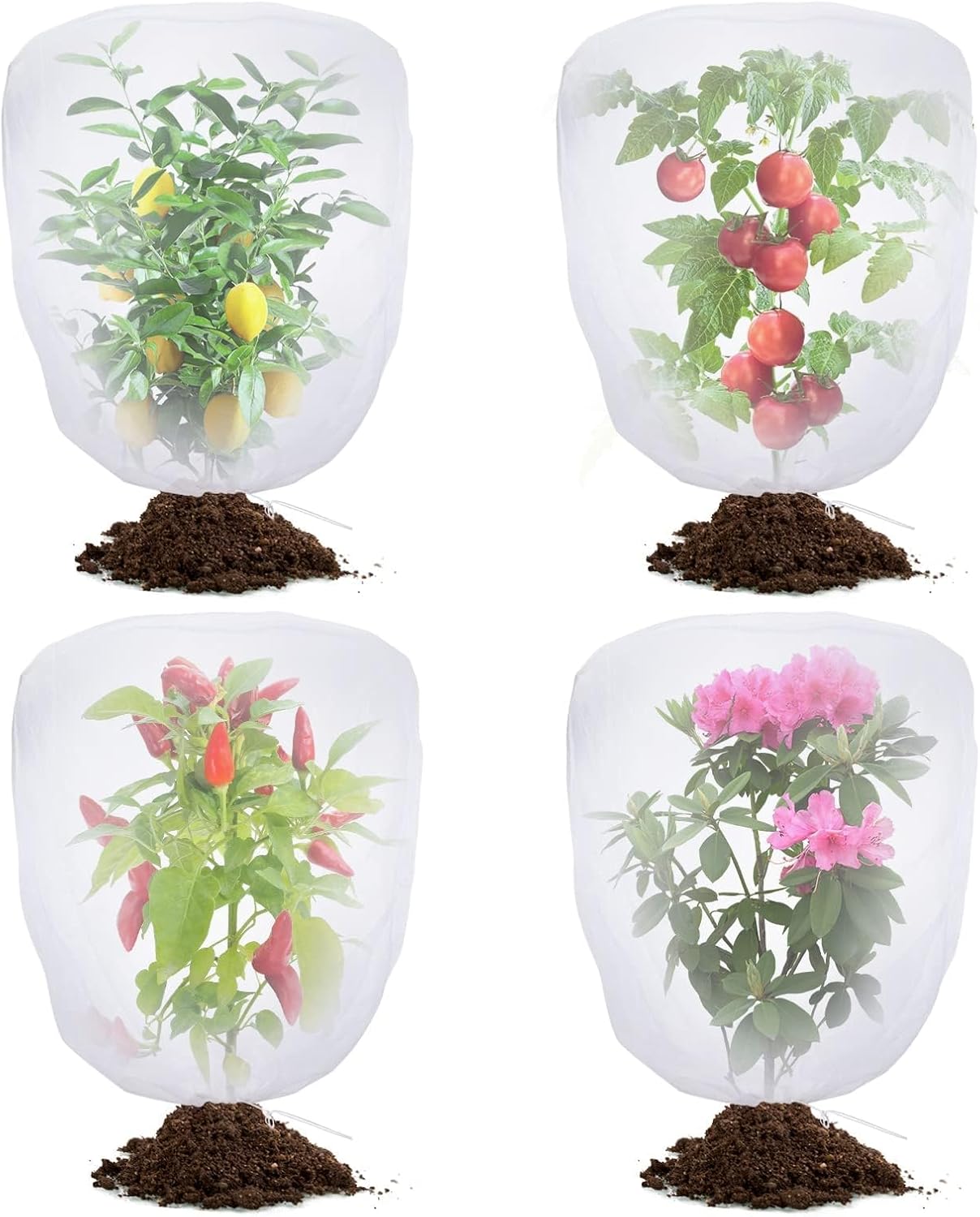 Bird Netting for Garden Protection - 4 Pack Pest Barrier with Drawstring,3.3Ft x 2.7Ft Mosquito Net Tomato Protective Cover Garden Plant Netting for Cicadas Vegetables Blueberry Bushes