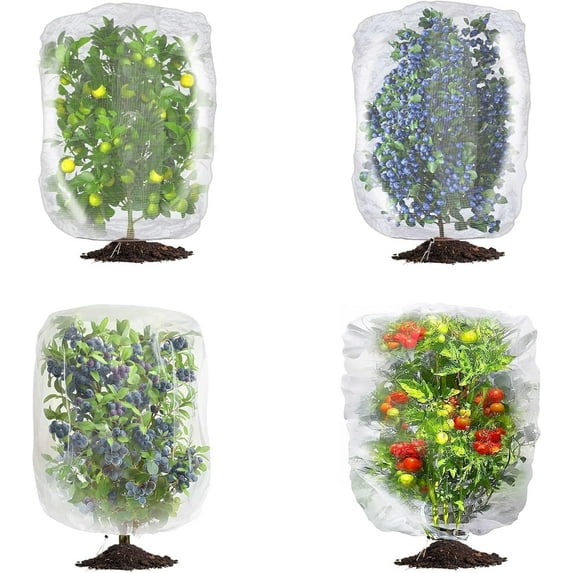 KORALAKIRI 4 Pack Garden Netting with Drawstring, 3.3 Ft x 2.7 Ft Bird Insect Net for Tomatoes Fruit Trees