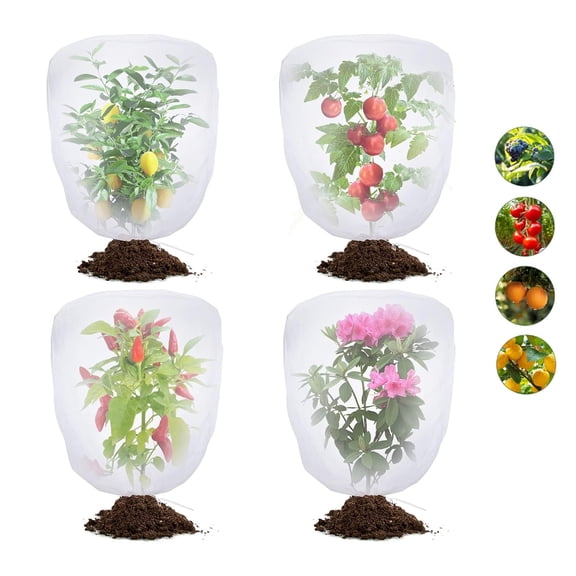 Bird Netting for Garden Protection 59in Long Drawstring PE Plant Cover Fine Mesh Barrier for Vegetables Blueberry Tomato Bushes.(4Pcs)