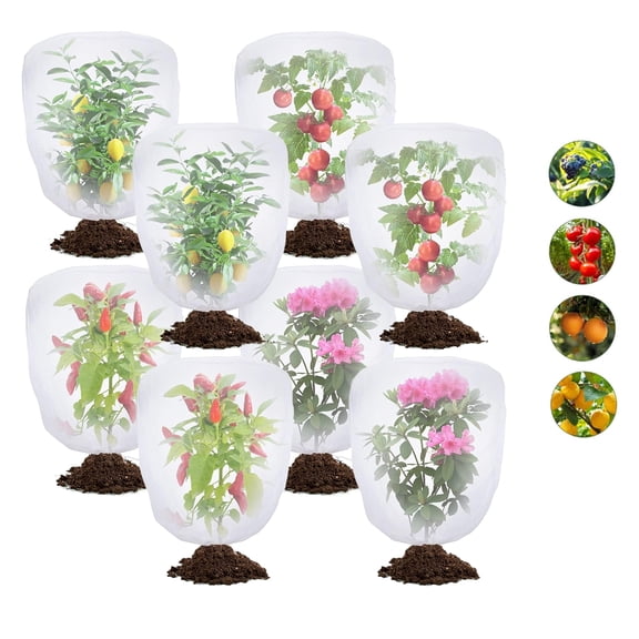 Bird Netting for Garden Protection 59in Long Drawstring PE Plant Cover Fine Mesh Barrier for Vegetables Blueberry Tomato Bushes.(8Pcs)