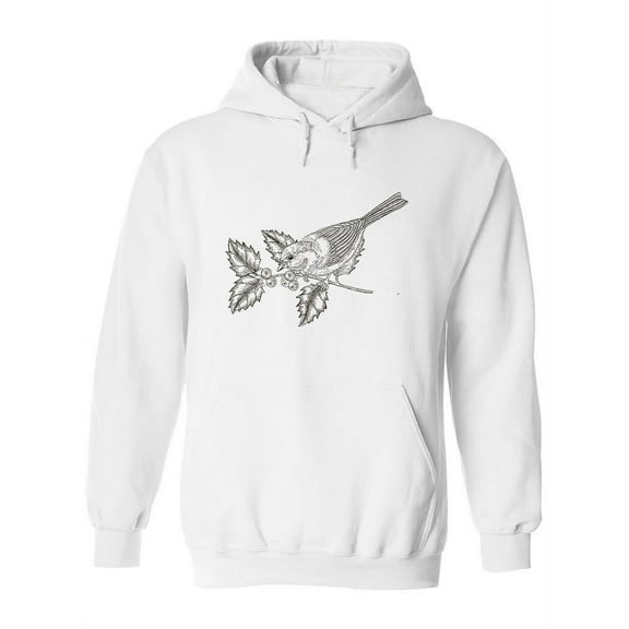 Bird On A Holly Branch Sketch Hoodie Women -Image by Shutterstock, Female Small
