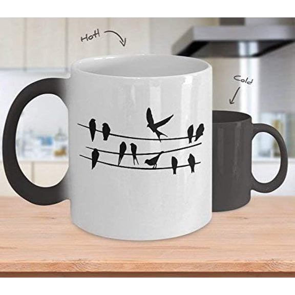 Bird On A Wire Mug (Color Changing) 11-oz - Bird Coffee Mug - Bird Cup - Bird On A Wire Art - Perfect Bird On A Wire Art Decal for Friends Dad Mom Co