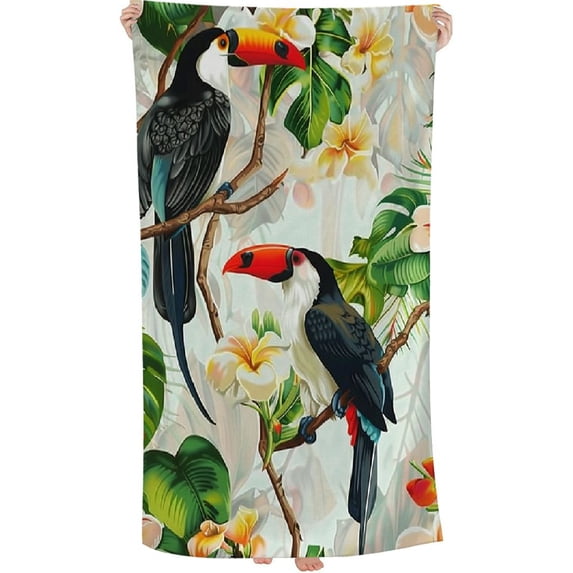 Bird Oversized Quick Dry Microfiber Beach Towel Ropical Flowers Lightweight Sand Free Towel Super Soft & Absorbent for Travel Swimming Sports