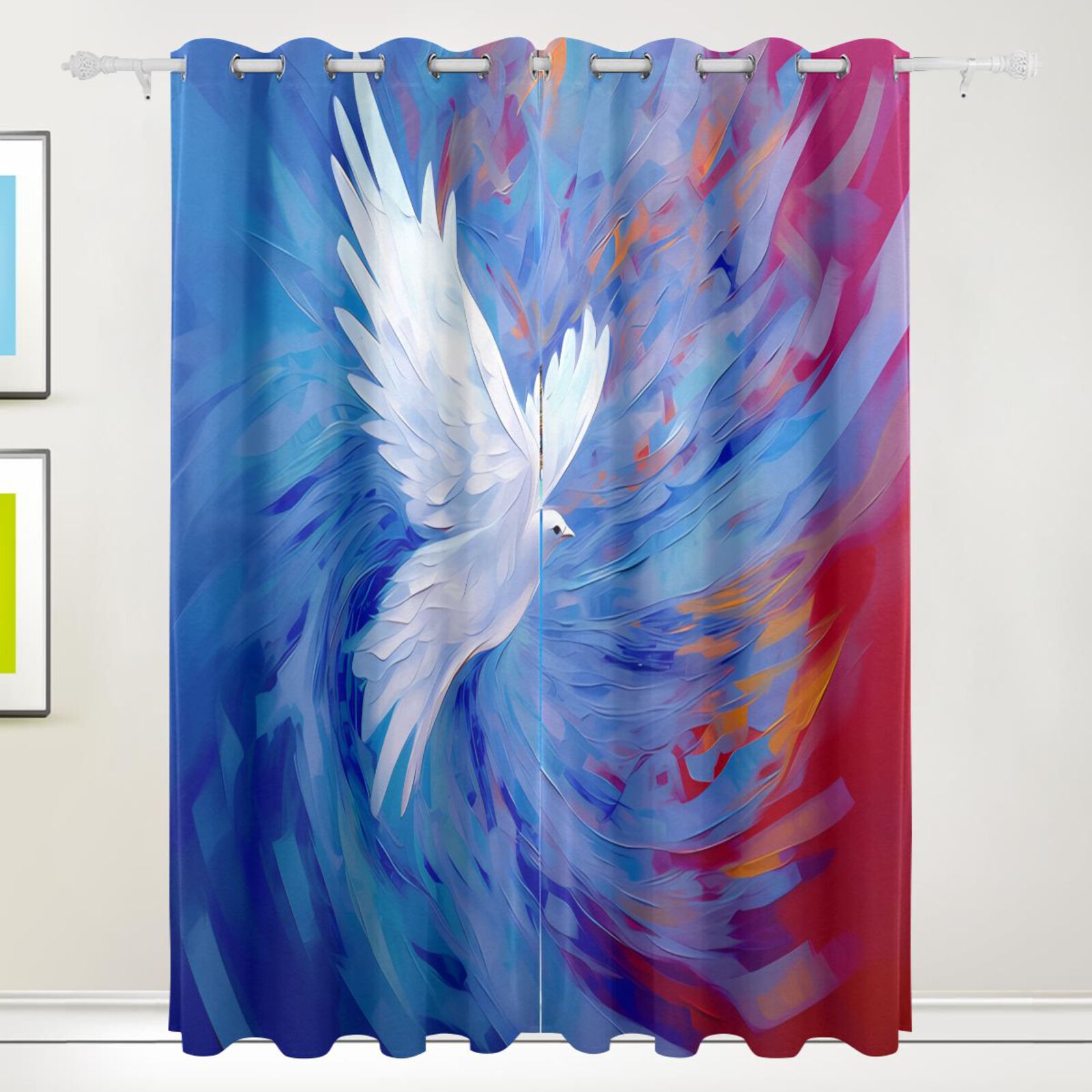 Bird in Painting Black Out Curtains 72 Inch Length Curtains for Sliding Glass Doors Bedroom Living Room 2 Pack