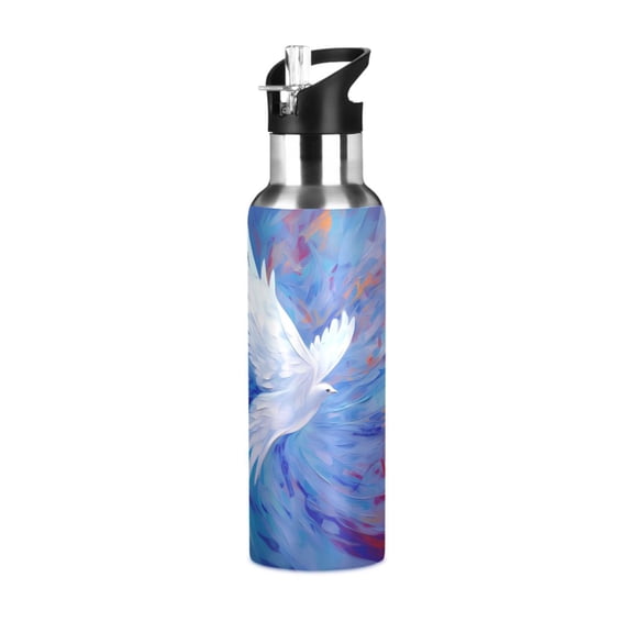 Bird Painting Sports Water Bottle with Straw Lid Insulated Stainless Steel Leak Proof BPA Free Thermal Mug with Handle for Gym Yoga Cycling Camping