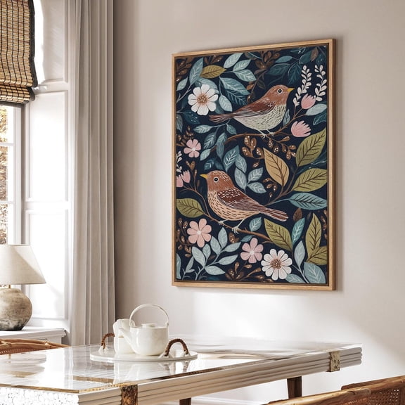 Bird Pair Floral Folk Art Unframed Paper Print