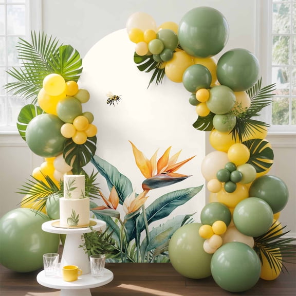 Bird of Paradise Arch Backdrop Cover, 4FT, Summer Tropical Plant Bee Flower Botanical Spandex Arch Covers Double-Sided Backdrop for Wedding Birthday Party Photo Background Decoration