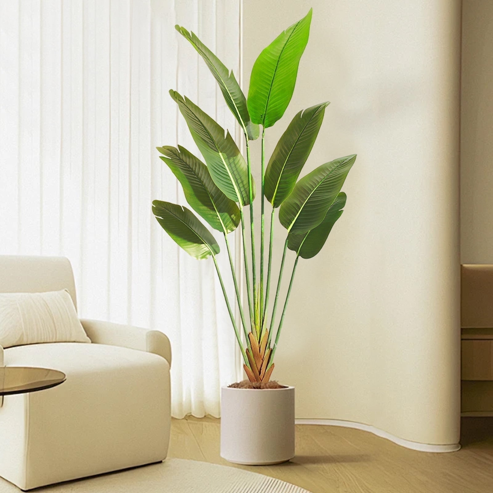 Bird of Paradise Artificial Plant 5 ft Faux Banana Leaf Plant Indoor, Fake Palm Tree with Pot for Home Office Living Room Decor - Upgraded Artificial Bird of Paradise Tree