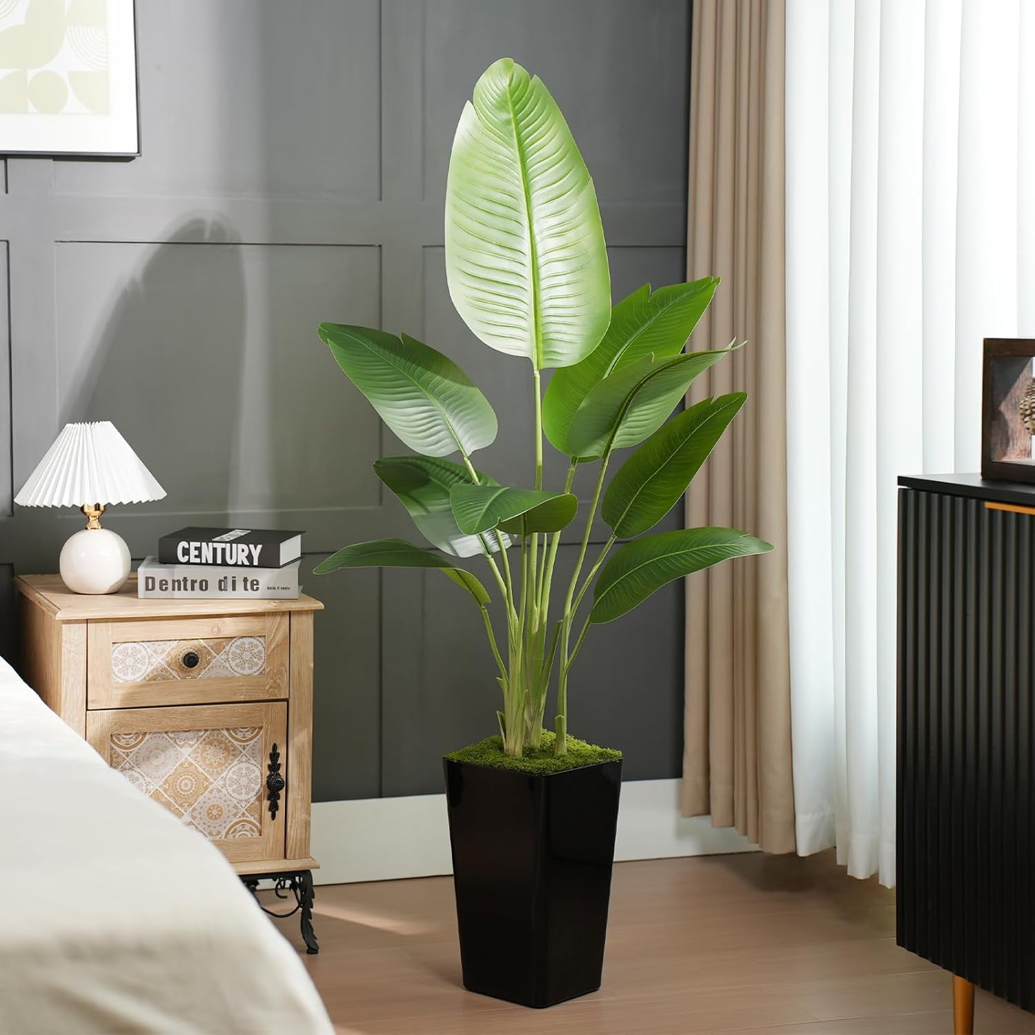 Bird of Paradise Artificial Plant 6ft Faux Banana Leaf Tree with White