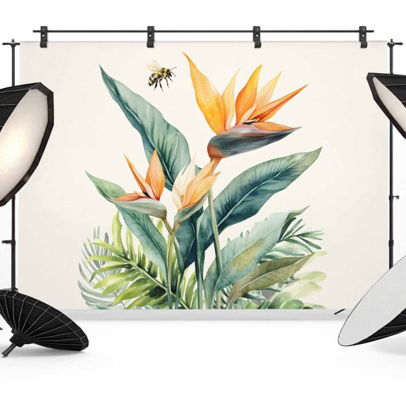 Bird of Paradise Backdrop for Photography, Summer Tropical Plant Bee Flower Botanical Photo Backdrop Portrait Background Party Banner Photo Backgrounds for Studio Booth Props, 10x8ft