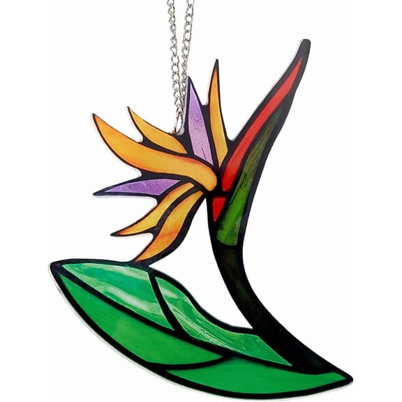 Bird of Paradise Flower Decor Stained Acrylic Window Hanging Suncatcher Artificial Flowers Ornament Window Hangings with Iron Chain and Ring for Mom Grandma Housewarming Gifts