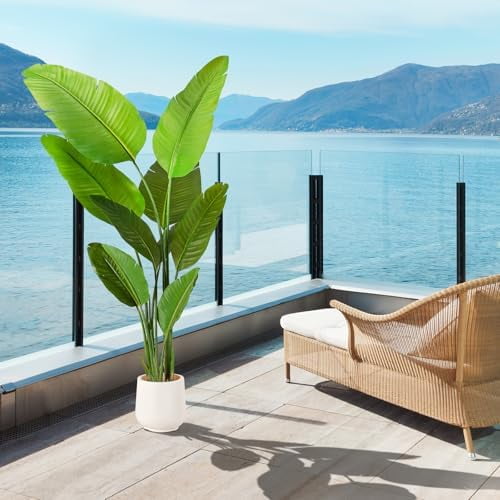 Bird of Paradise Plant Artificial 5.3Ft Tall Fake Tropical Palm Tree with Plastic Pot Silk Floor Plant for Indoor Outdoor Home Office Living Room Decor$$Home Decor, Kitchen, & Other