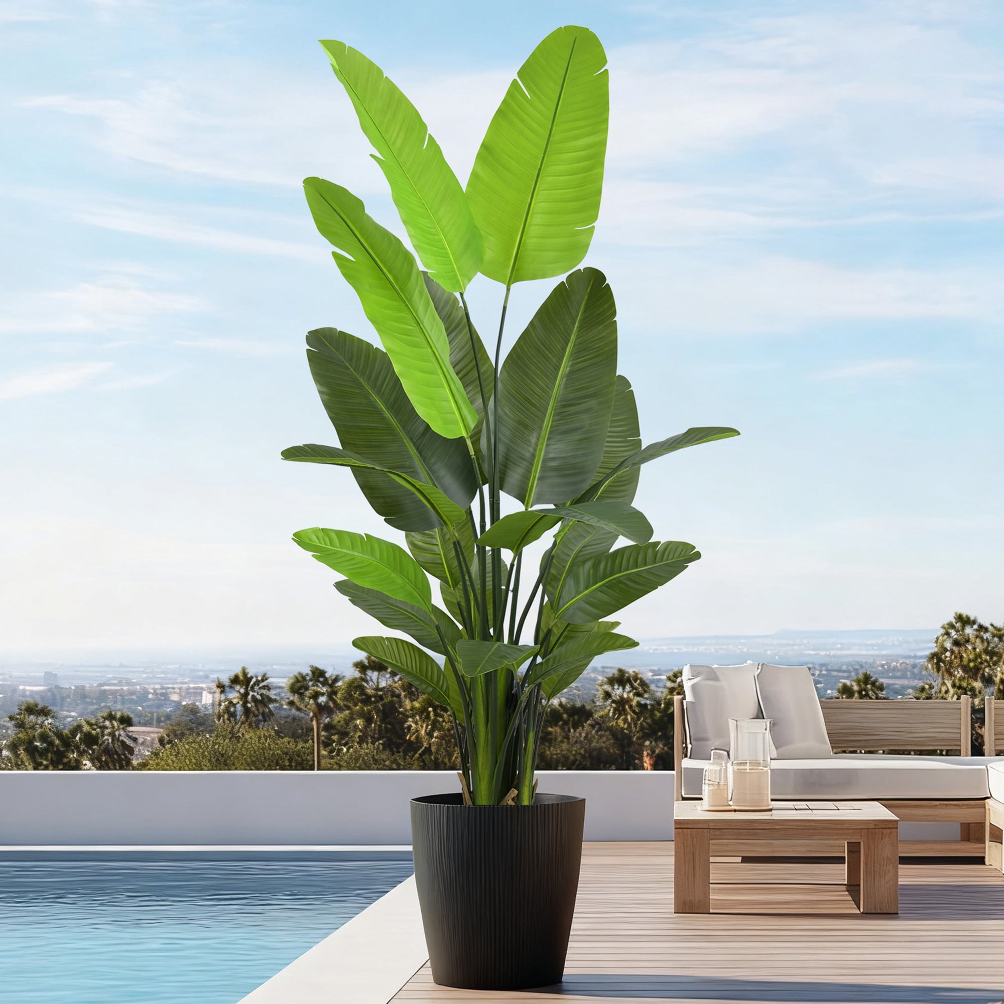 Bird of Paradise Plant Artificial 7ft, Faux Plants Indoor Tall with 22 Realistic Leaves, Large Fake Tropical Floor Plant with Black Pot for Home Patio Poolside Garden Indoor Outdoor Decor
