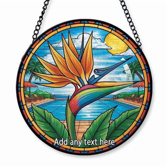 Bird of Paradise Tree Stained Glass Suncatcher Window Hanging Custom Text Window Hanging for Nature Lovers, Families, Friends or Couples, Christmas 2025 Keepsake
