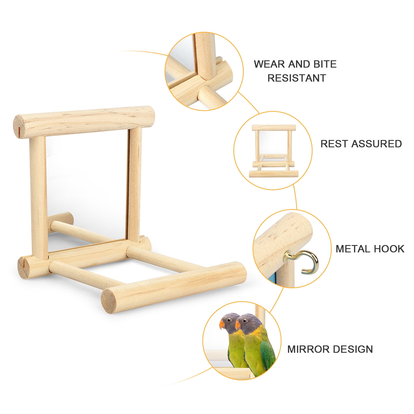 Picture of Bird Parakeet Mirror for Cage, Parrot Perch Stand,Wooden Hummingbird ...