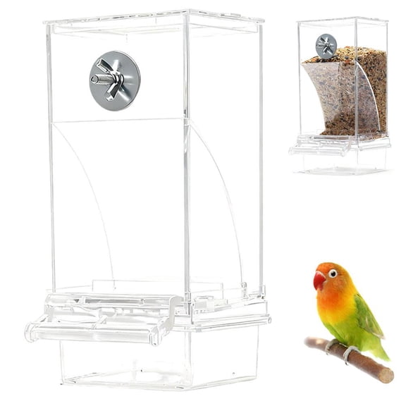 Bird Parrot Feeders, No Mess Automatic Cage Feeder Dispenser Food Container,Automatic Acrylic Parakeet Feeder Cage Accessories for Small Birds Parrot Parakeets Canary Cockatiel Finch