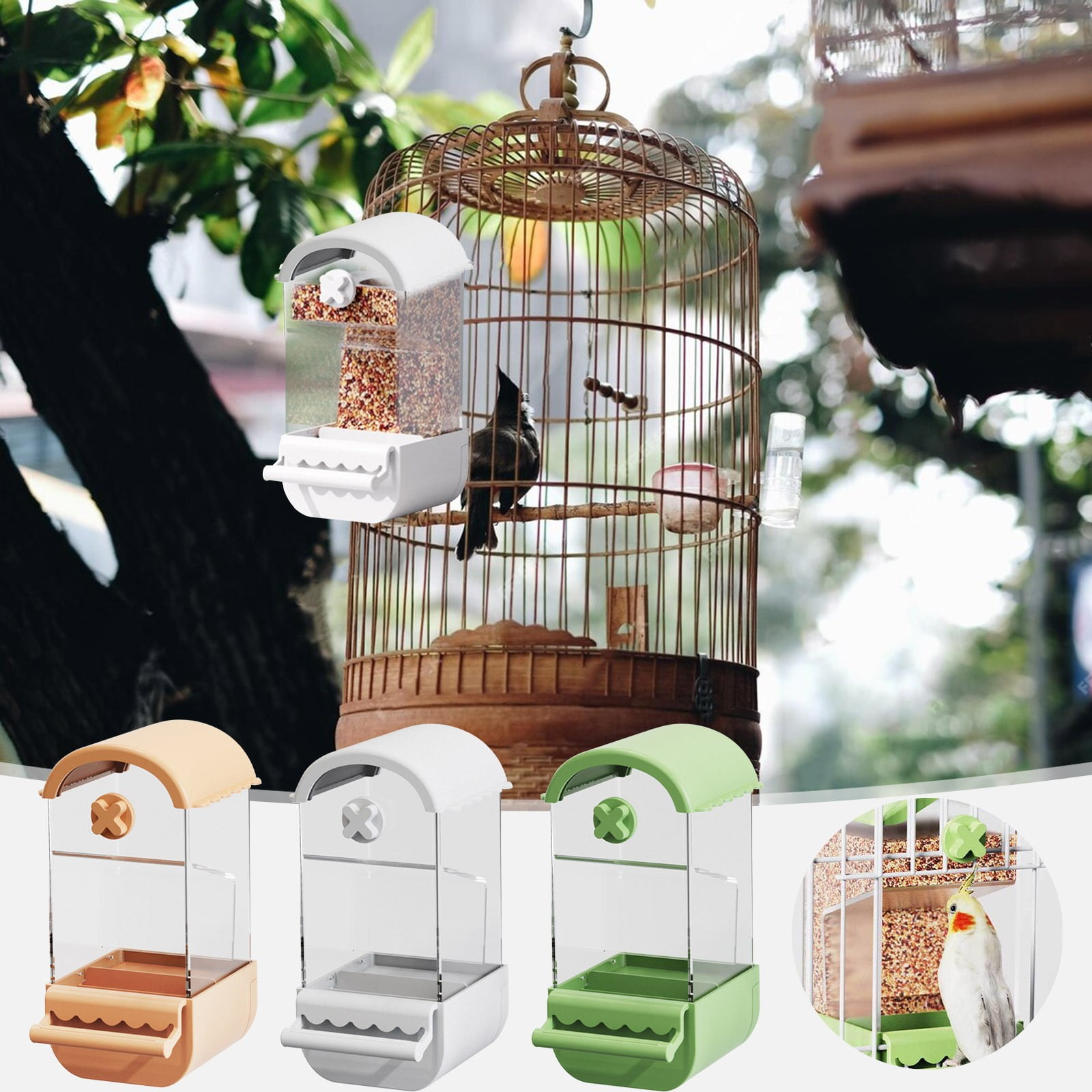 Bird Parrot Feeders, No Mess Automatic Cage Feeder Dispenser Food