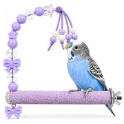 Bird Parrot Perch with Beads and Bow Chew Toy,Cage Platform Toy for Budgies Parakeets Cockatiels Conures and LovebirdsPurple