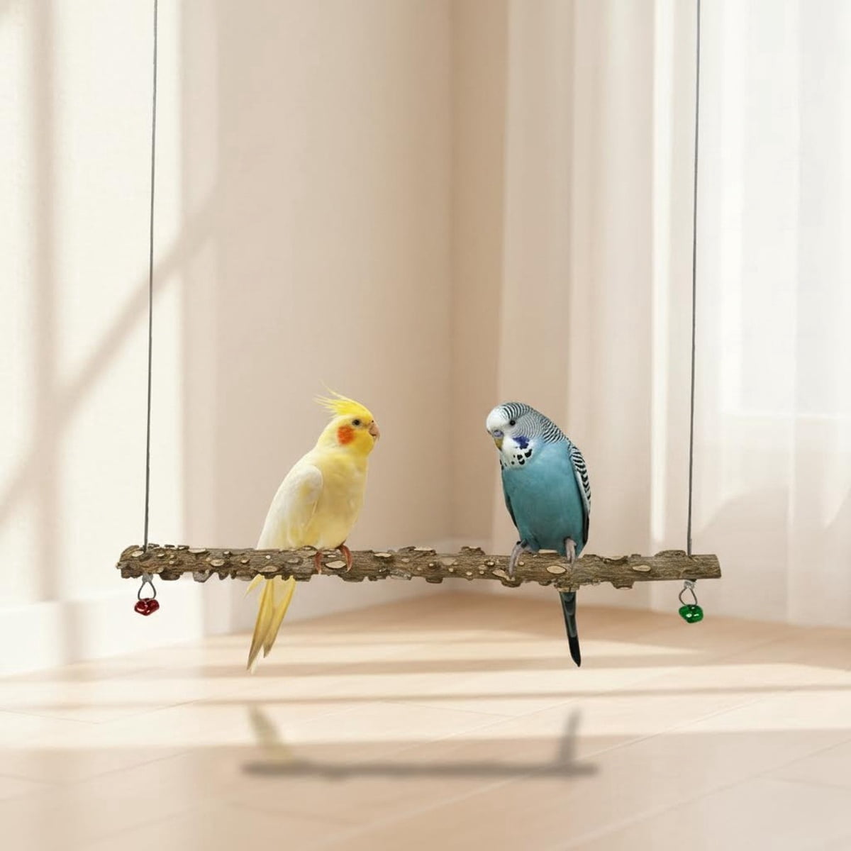 Bird Parrot Swing Toy, Natural Pepper Wood Perch Stand, Hanging Window ...