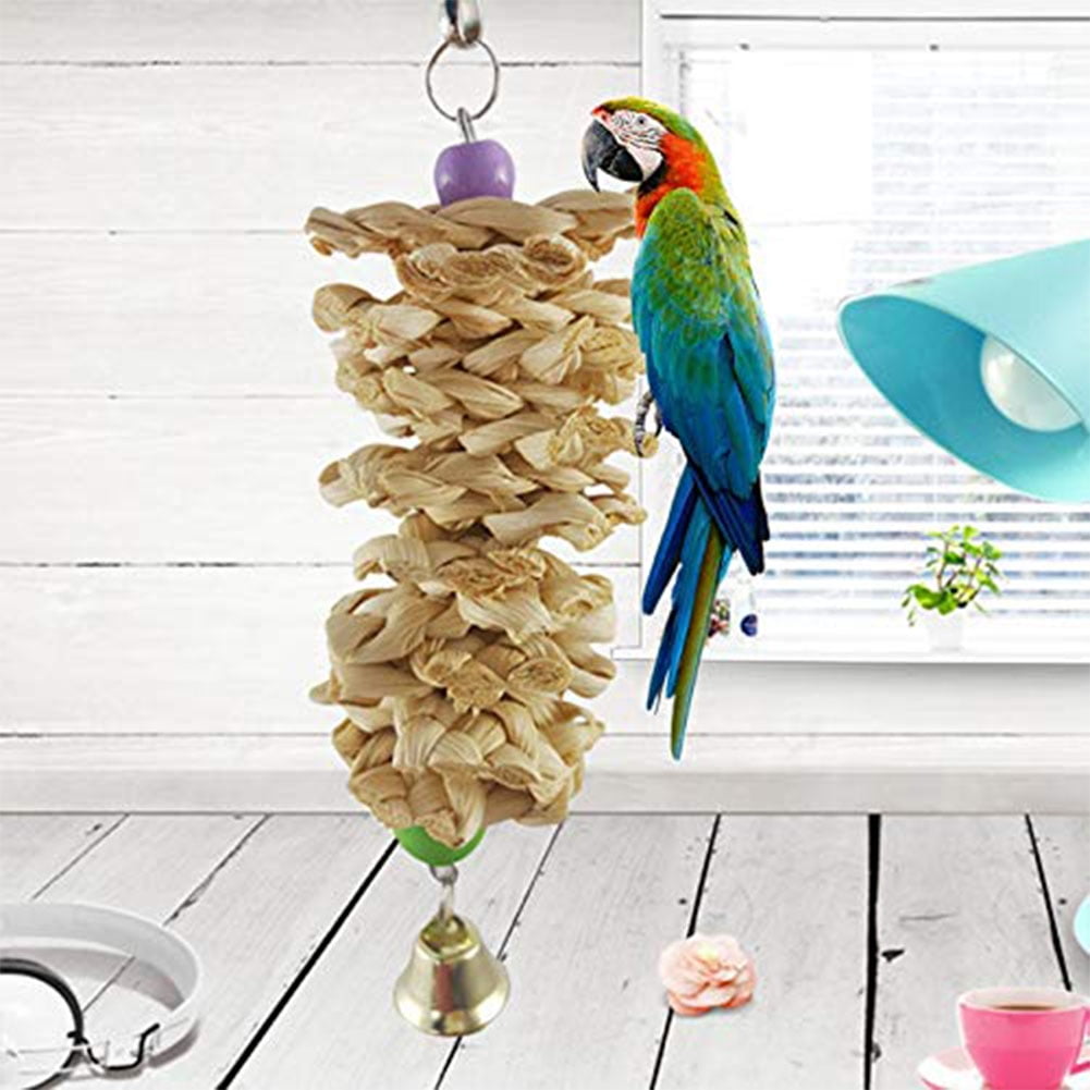 Bird Parrot Toy with Bell Natural Wooden Grass Chewing Bite Hanging Cage Swing Climb Chew Toys Walmart