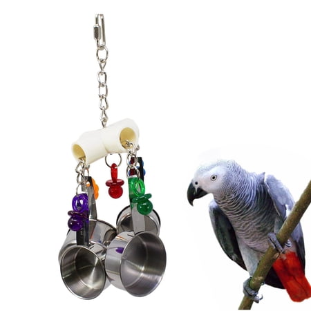 Bird Parrots Chew Toys Birds Parrots Stainless Steel 4 pots string Hanging Playing Chewing Large Bird Parrots Lovebirds Macaws