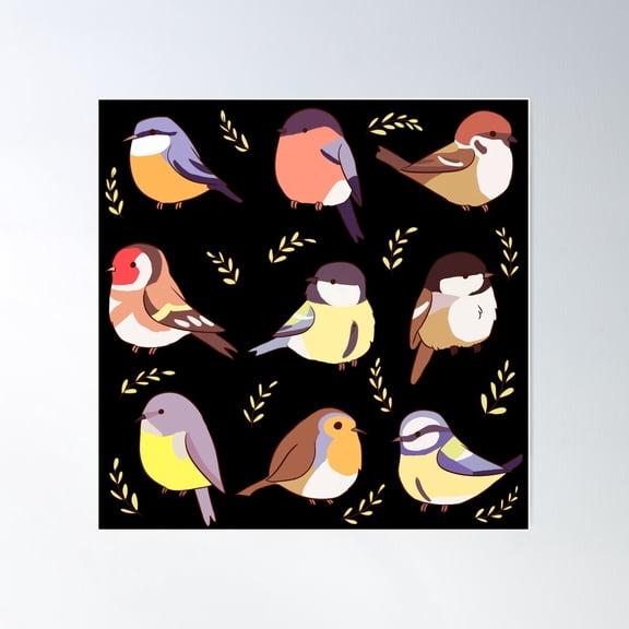 Bird Pattern - 9 European Birds Poster Wall Art, Modern Wall Decor For Living Room Bedroom, 12x18 UNFRAMED