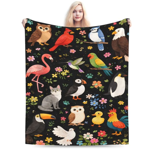 Bird Pattern Blanket, Wildlife Floral Throw, Nature Animal Fleece Blanket for Spring Home Decor and Mother's Day Gift 50x40