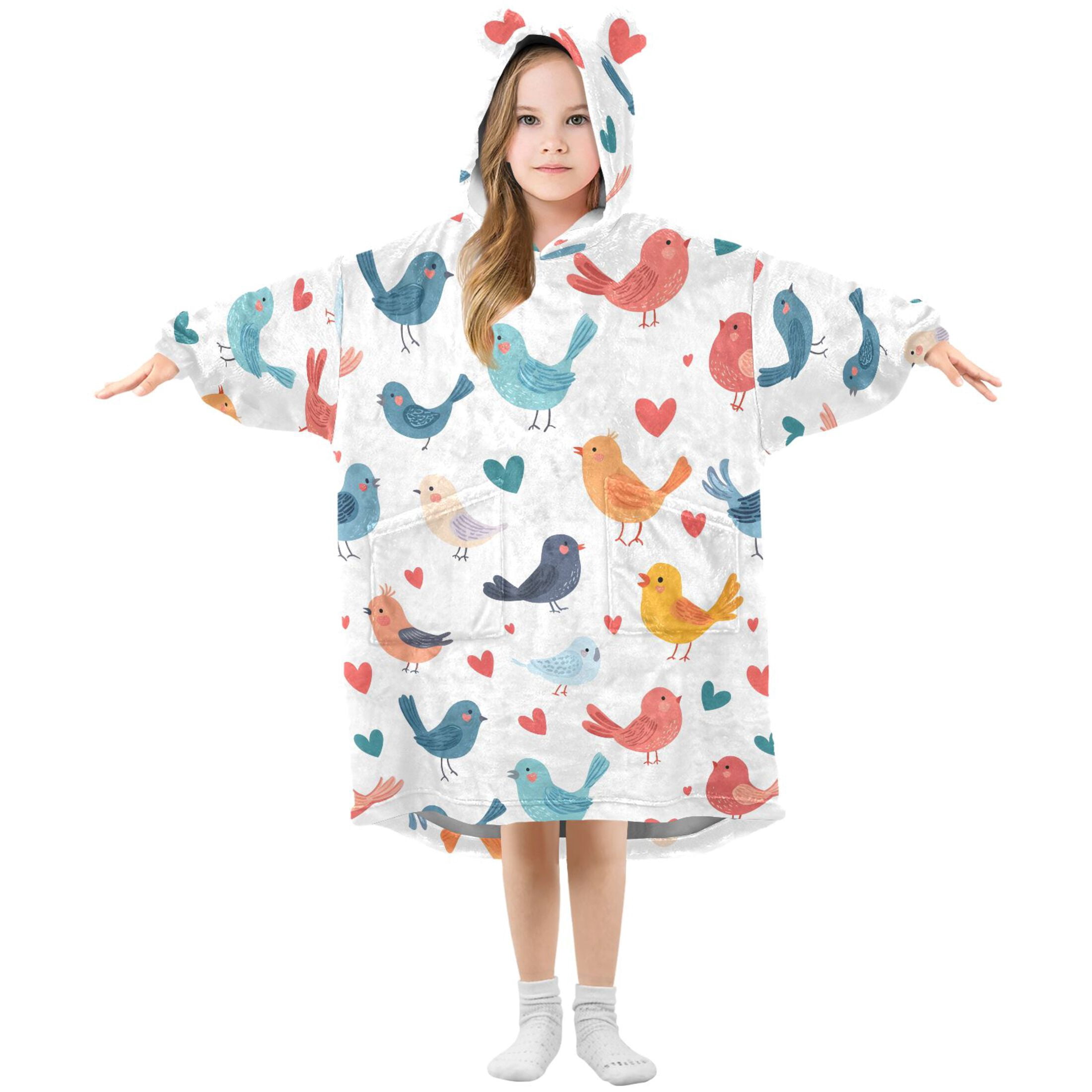 Bird Pattern Wearable Blanket Hoodie Oversized Flannel Soft Warm Cozy 3 ...