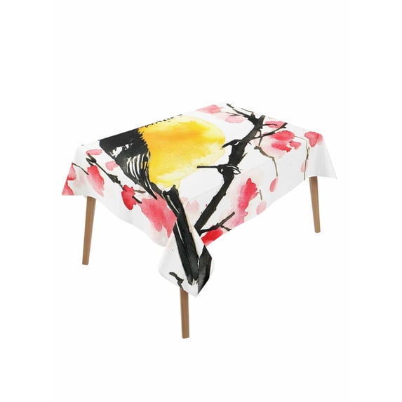 Bird Peach Blossom Table Cloth 52x70 Inch Rectangle, Watercolor Animal Branch Plant Waterproof Tablecloth Washable Table Cover for Party Picnic Dinner Decor