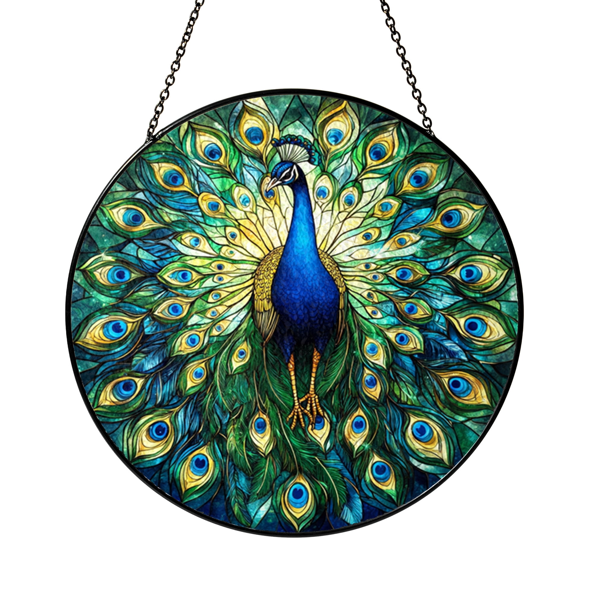 Bird Peacock Stained Glass Style Suncatcher, Decorative Window Hanging ...