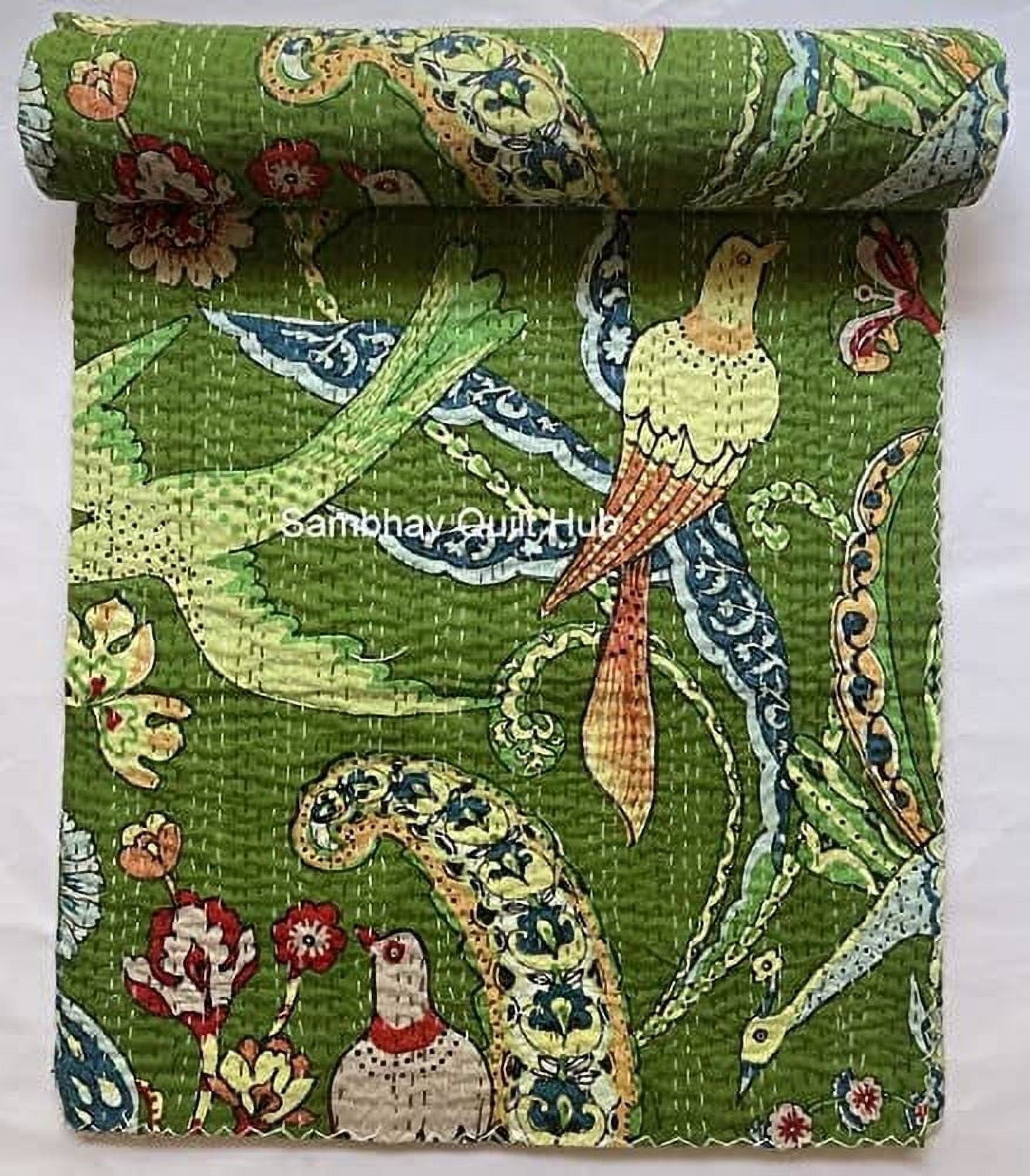Handmade Quilted Patchwork Batik Printed Bedspread - Peacock