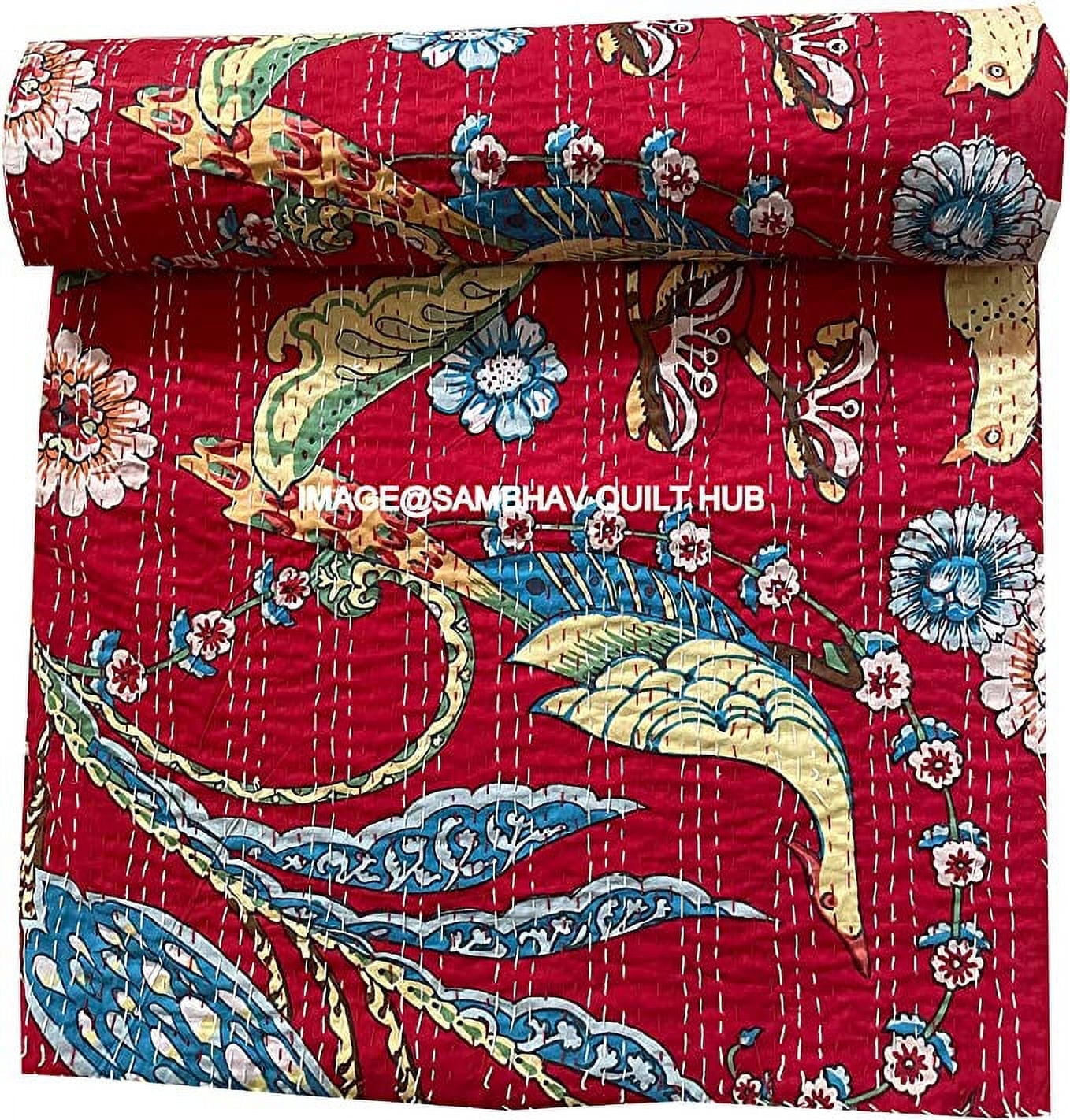 Bird Peacock animal Print Cotton Handmade Handblock Kantha Quilt Bohemain Decor Queen Size / King Size / Twin Size Bedspread Boho Coverlet Throw Blanket