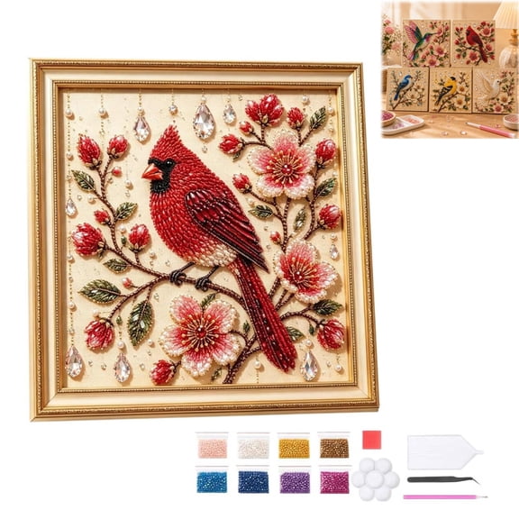 Bird Pearl Art DIY Kit, Cardinal Owl Bird Pearl Diamond Art Painting Kit, Detailed Text Tutorial Included for Adults Beginners Wall Decor