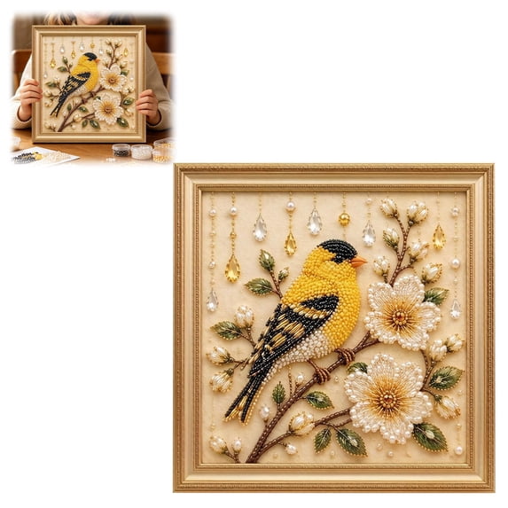 Bird Pearl Art DIY Kit with Frame 25cm Exquisite Floral Pearl Painting for Adults Beginners Craft Lovers Home Wall Decoration