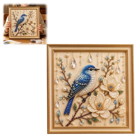 Bird Pearl Art DIY Kit with Frame 25cm Exquisite Floral Pearl Painting for Adults Beginners Craft Lovers Home Wall Decoration