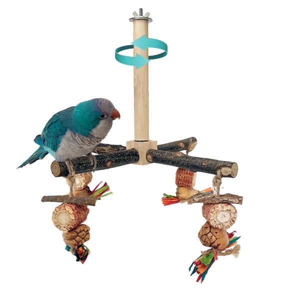 Bird Perch 360 Rotating Perch with Natural Chew Toys - Spinning Bird Toys Cage Accessories- Parrot Wooden Stand for Small and Medium Birds.