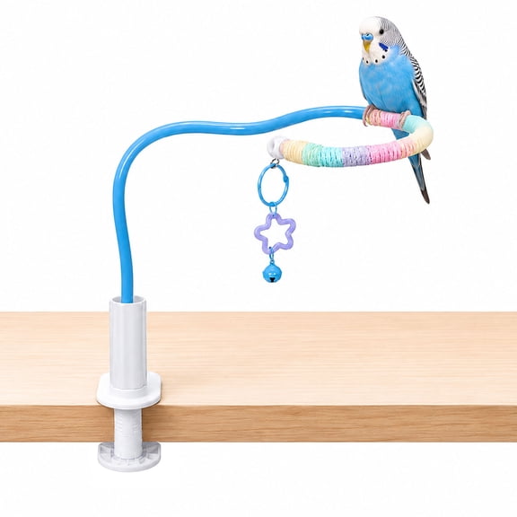 Bird Perch Stand Bird Training Portable Tabletop Platform Parrot Rainbow Desktop Interactive Stand Bird Indoor Toy Station Pole,blue