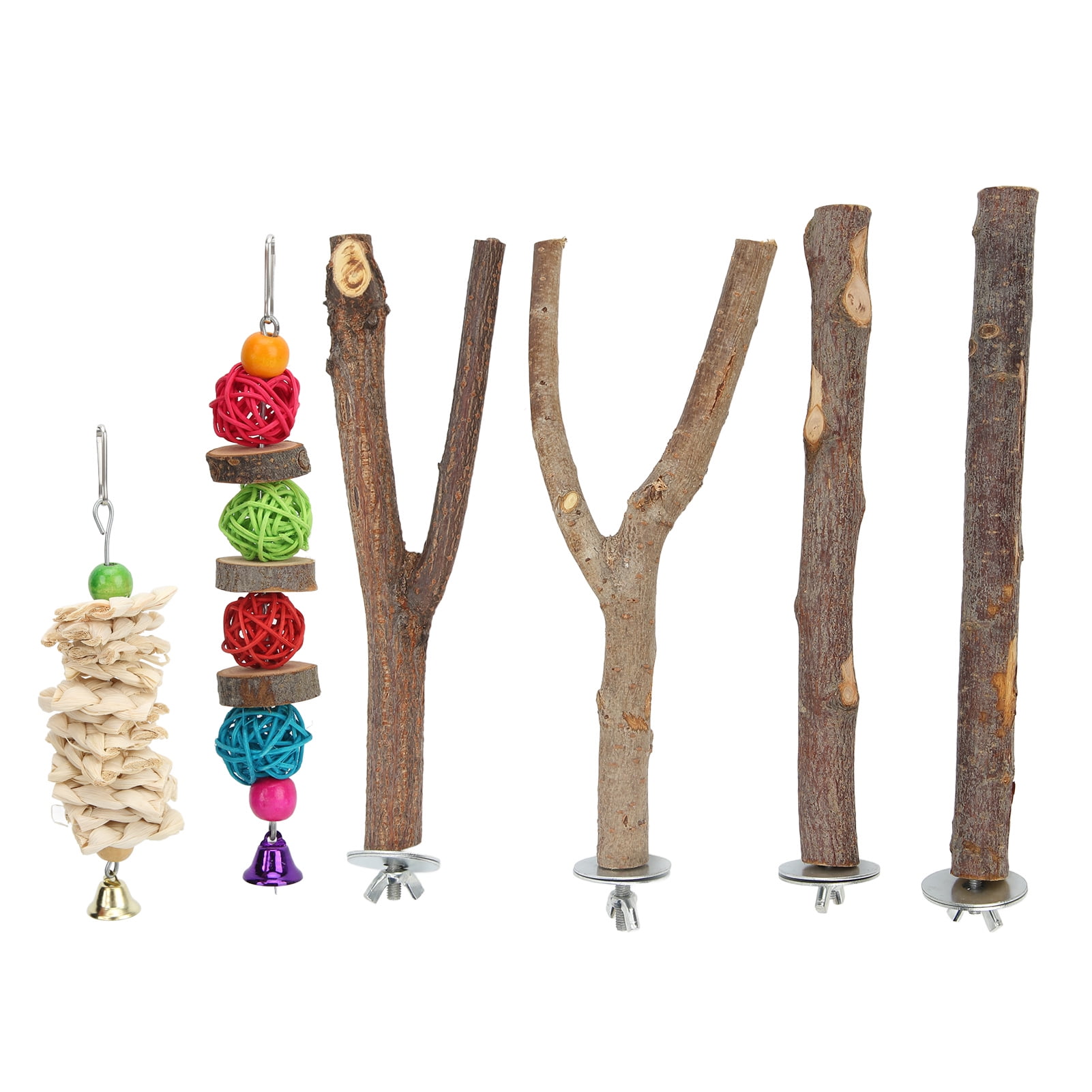Bird Perch Stand Set Wood Parrots Stand Branches Set with Vine Ball Accessories for Paw