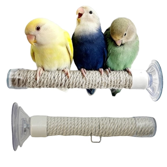 Bird Perch with Suction Cup for Car, Portable Rope Grinding & Climbing Stand for Parrots Budgies, Bird Travel Toy, Window & Mirror Suction Cup Toy for Bird Cage