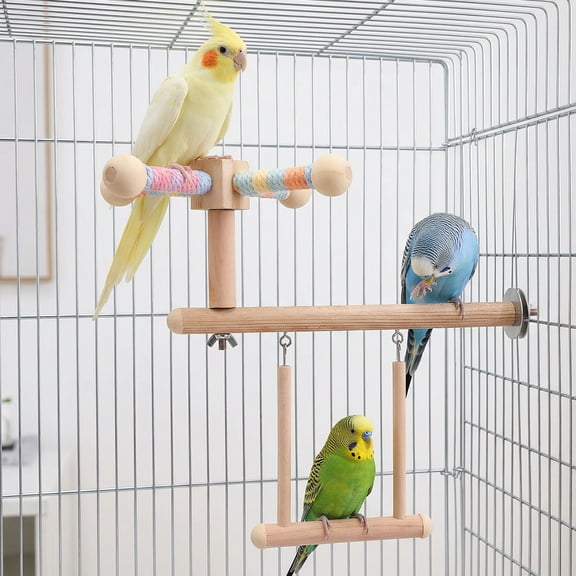 Bird Perch and Swing Toy Combo Bird Toy for Parrot with 360° Rotating Function Hanging Parakeet Swing Cage Accessories Toys Multifunctional for Cockatiel