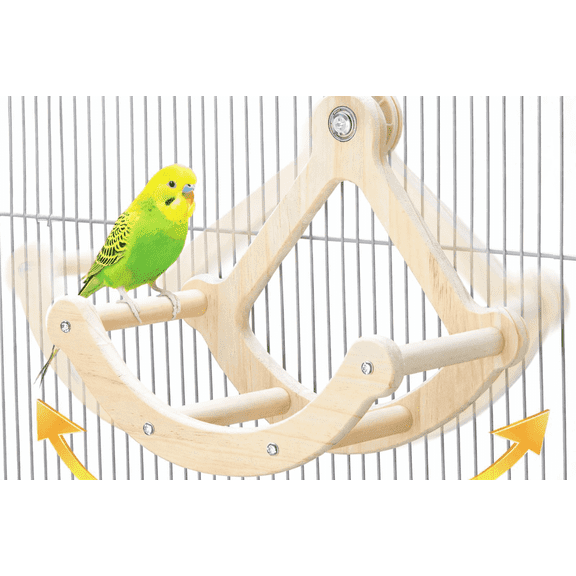 Bird Perch Toy for Small Birds, Interactive Rocking Bird Perch with 4 Perches, Wooden Bird Cage Accessory for Parakeets, Budgies, Cockatiels, Lovebirds and Conures