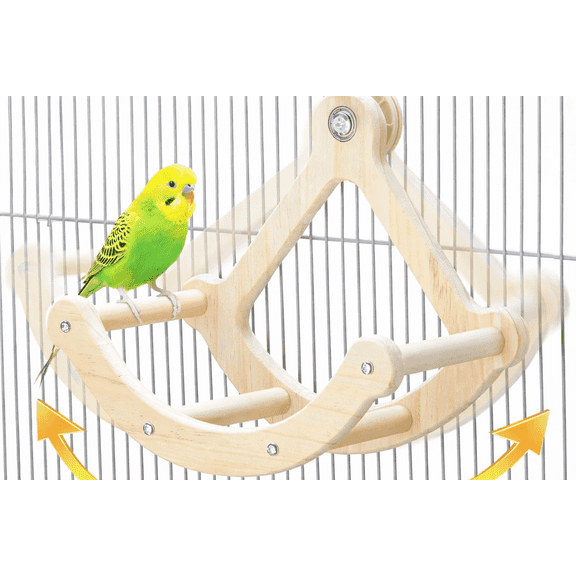 Bird Perch Toy for Small Birds, Interactive Rocking Bird Perch with 4 Perches, Wooden Bird Cage Accessory for Parakeets, Budgies, Cockatiels, Lovebirds and Conures